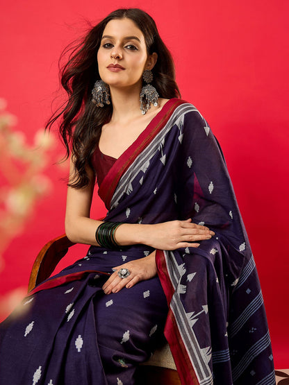 Blue Bhagalpuri Muslin Digital Print Saree