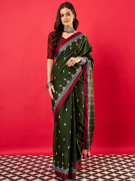 Green Green Bhagalpuri Muslin Digital Print Saree