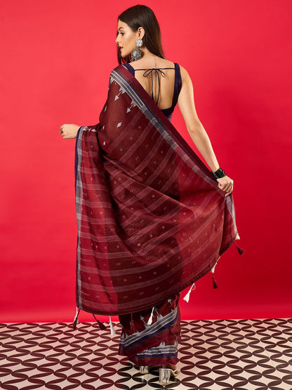 Maroon Bhagalpuri Muslin Digital Print Saree