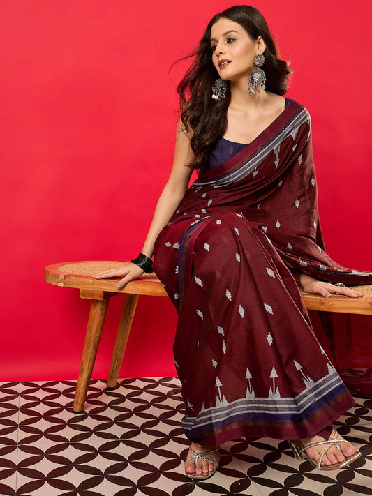 Maroon Maroon Bhagalpuri Muslin Digital Print Saree