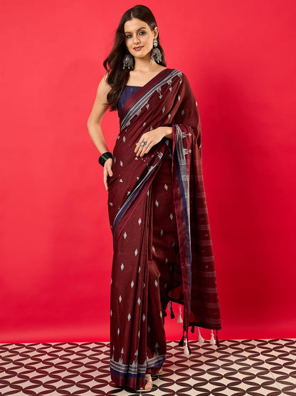 Maroon Bhagalpuri Muslin Digital Print Saree