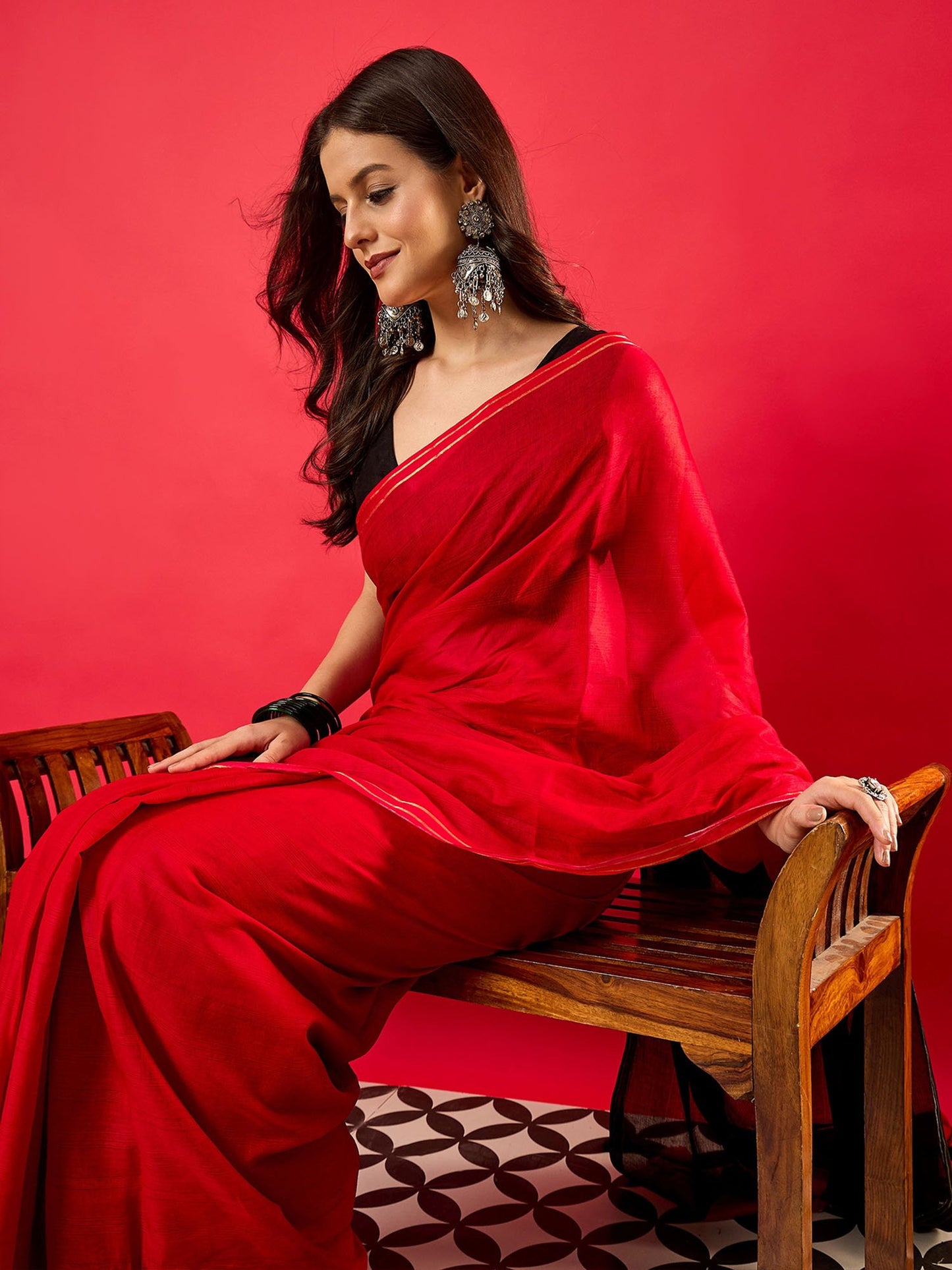 Red Mysore Silk Cotton Printed Saree
