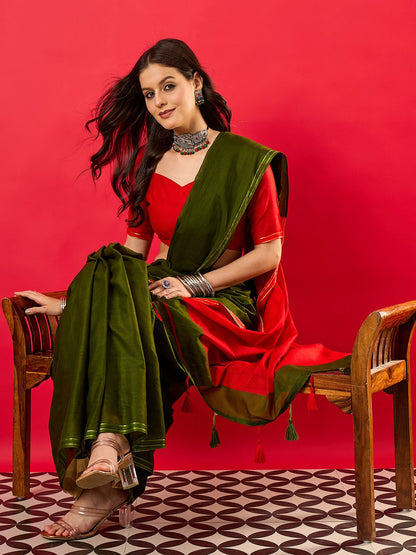 Green Mysore Silk Cotton Printed Saree