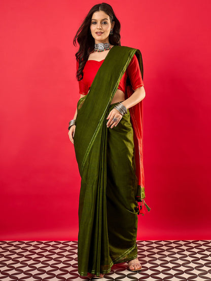 Green Green Mysore Silk Cotton Printed Saree