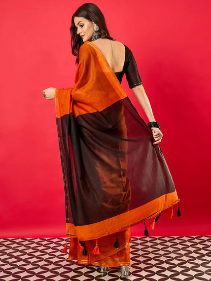 Orange Mysore Silk Cotton Printed Saree