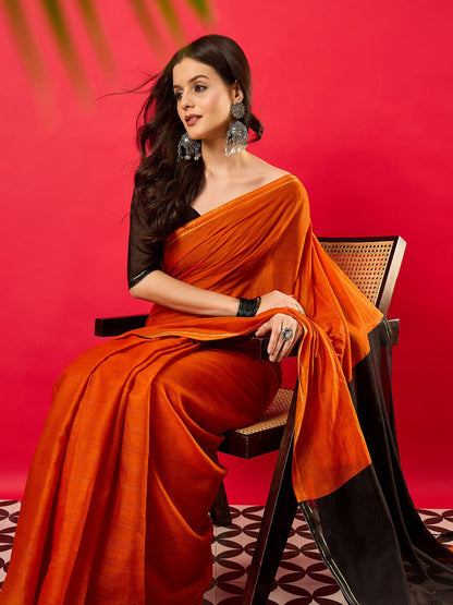 Orange Mysore Silk Cotton Printed Saree