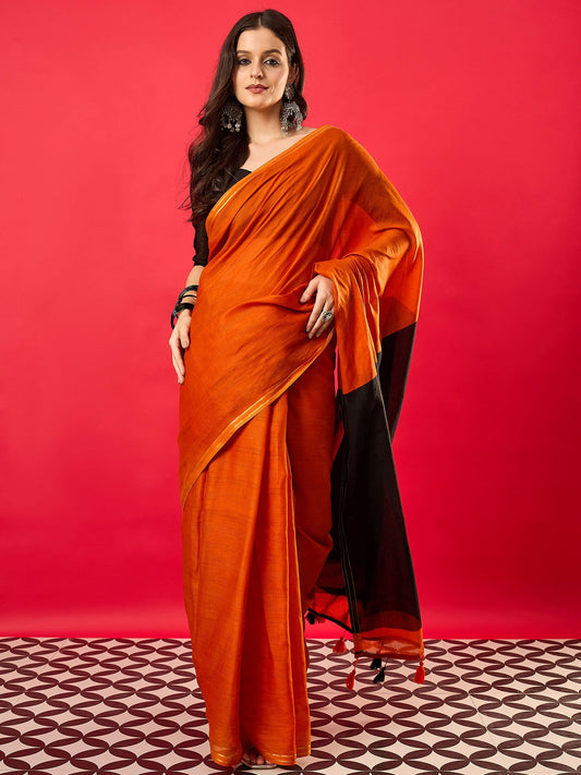 Orange Orange Mysore Silk Cotton Printed Saree