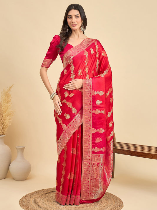 Red Red Banarasi Viscose Woven Saree