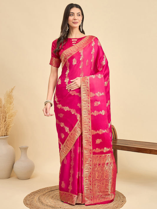 Pink Pink Banarasi Viscose Woven Saree