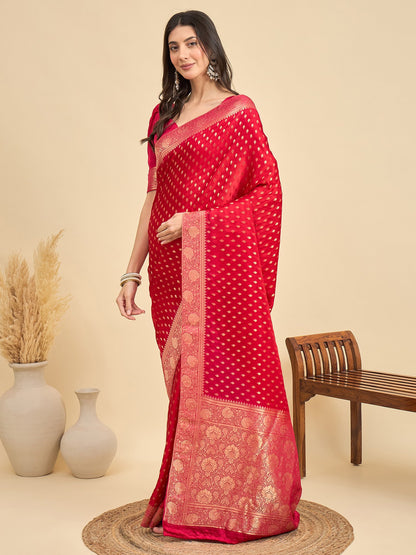Red Banarasi Viscose Woven Saree