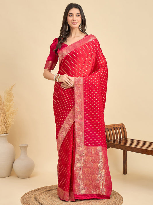 Red Red Banarasi Viscose Woven Saree