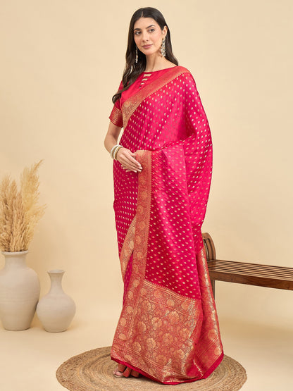 Pink Banarasi Viscose Woven Saree