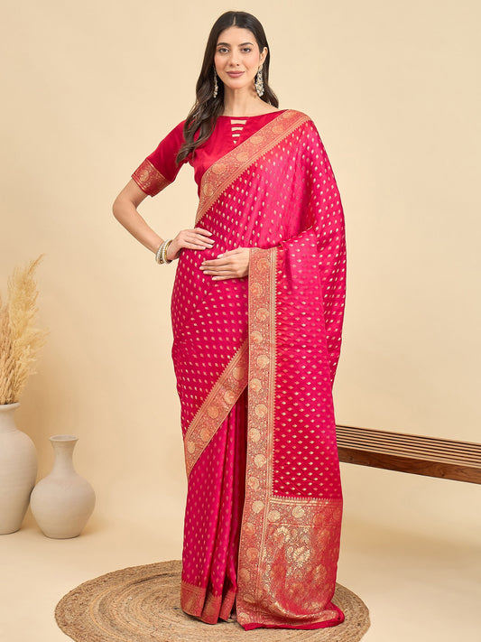 Pink Pink Banarasi Viscose Woven Saree