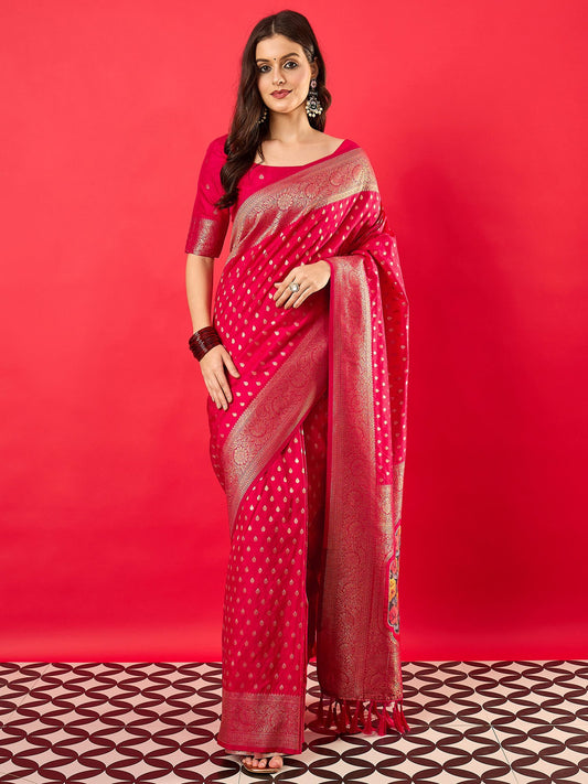 Pink Pink Banarasi Dola Silk Woven Saree