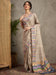Grey Cream Tussar Satin Silk Printed Saree