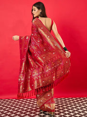 Red Bandhani Dola Silk Woven Saree
