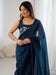 Blue Teal Party Wear Tissue Embellished Saree