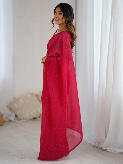 Pink Party Wear Tissue Embellished Saree
