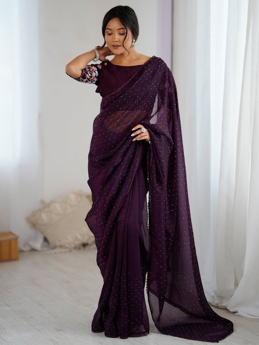 Purple Purple Party Wear Tissue Embellished Saree