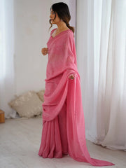 Pink Party Wear Tissue Embellished Saree