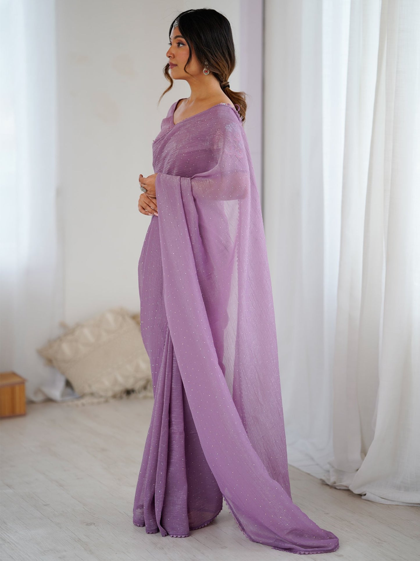 Lavendar Party Wear Tissue Embellished Saree
