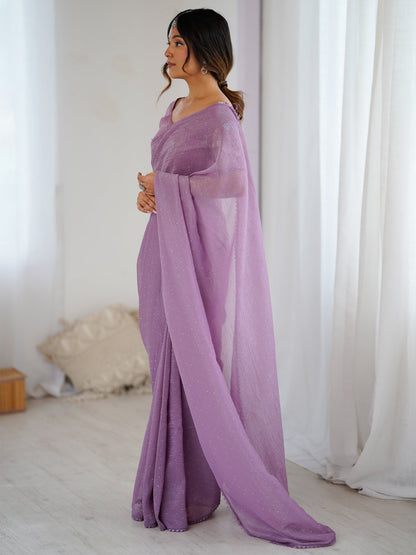 Lavendar Party Wear Tissue Embellished Saree