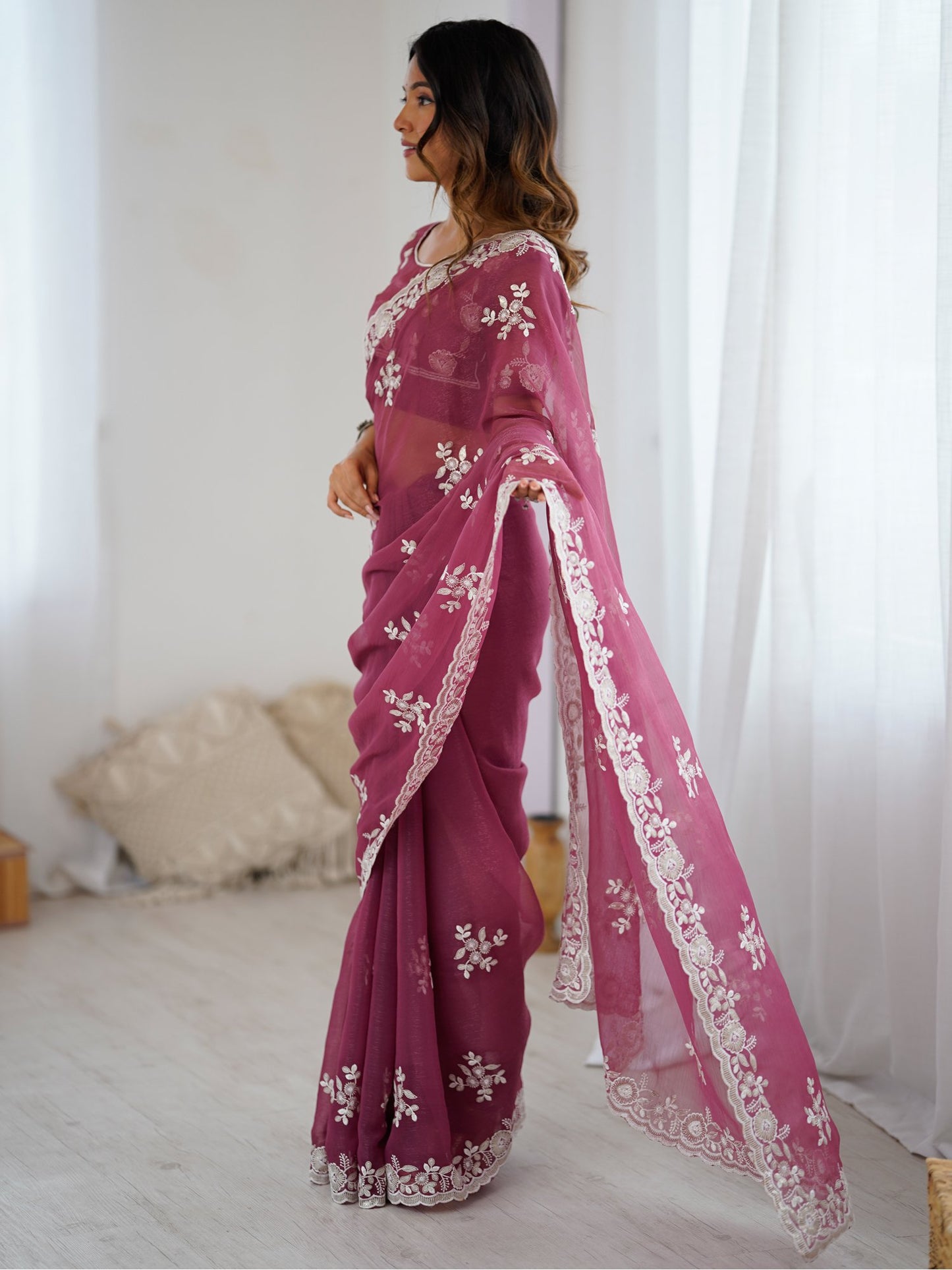 Mauve Party Wear Georgette Embellished Saree