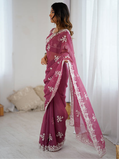 Mauve Party Wear Georgette Embellished Saree