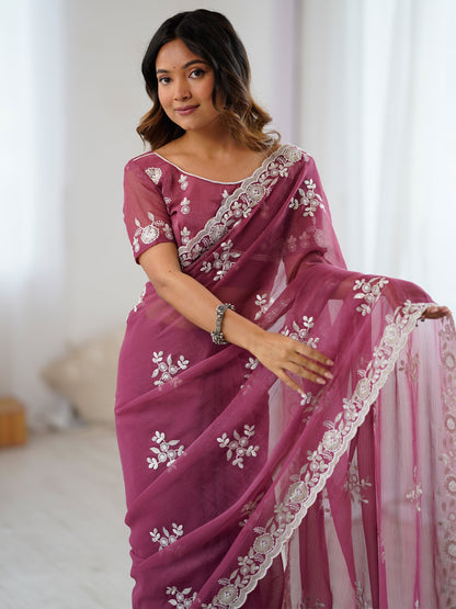 Mauve Party Wear Georgette Embellished Saree
