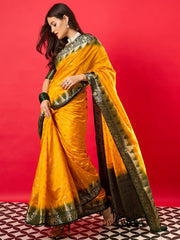 Yellow Banarasi Nylon Woven Saree