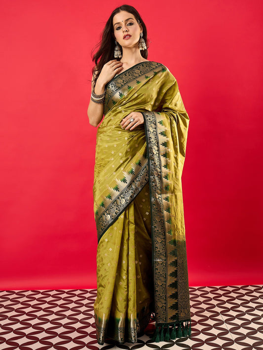 Green Light Banarasi Nylon Woven Saree