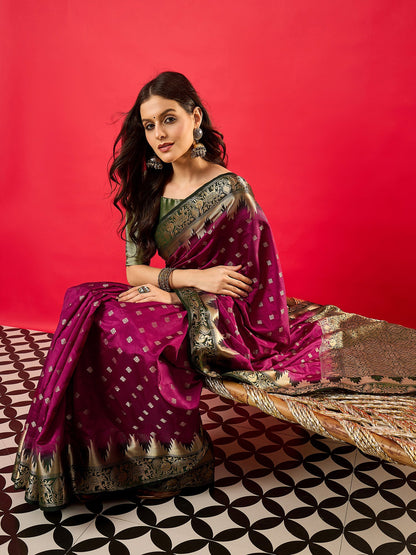 Purple Banarasi Nylon Woven Saree