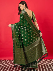 Green Banarasi Nylon Woven Saree - The Dori Store