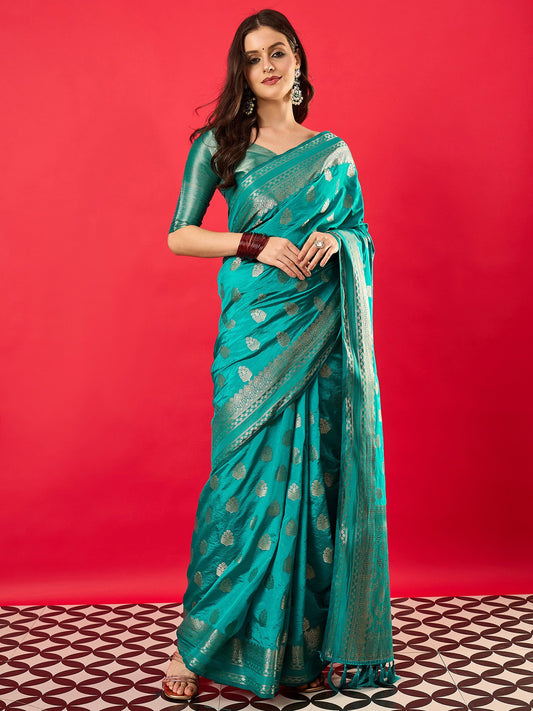 Blue Light Banarasi Nylon Woven Saree