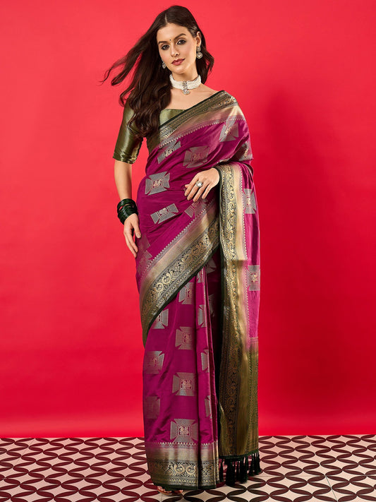 Purple Purple Banarasi Nylon Woven Saree