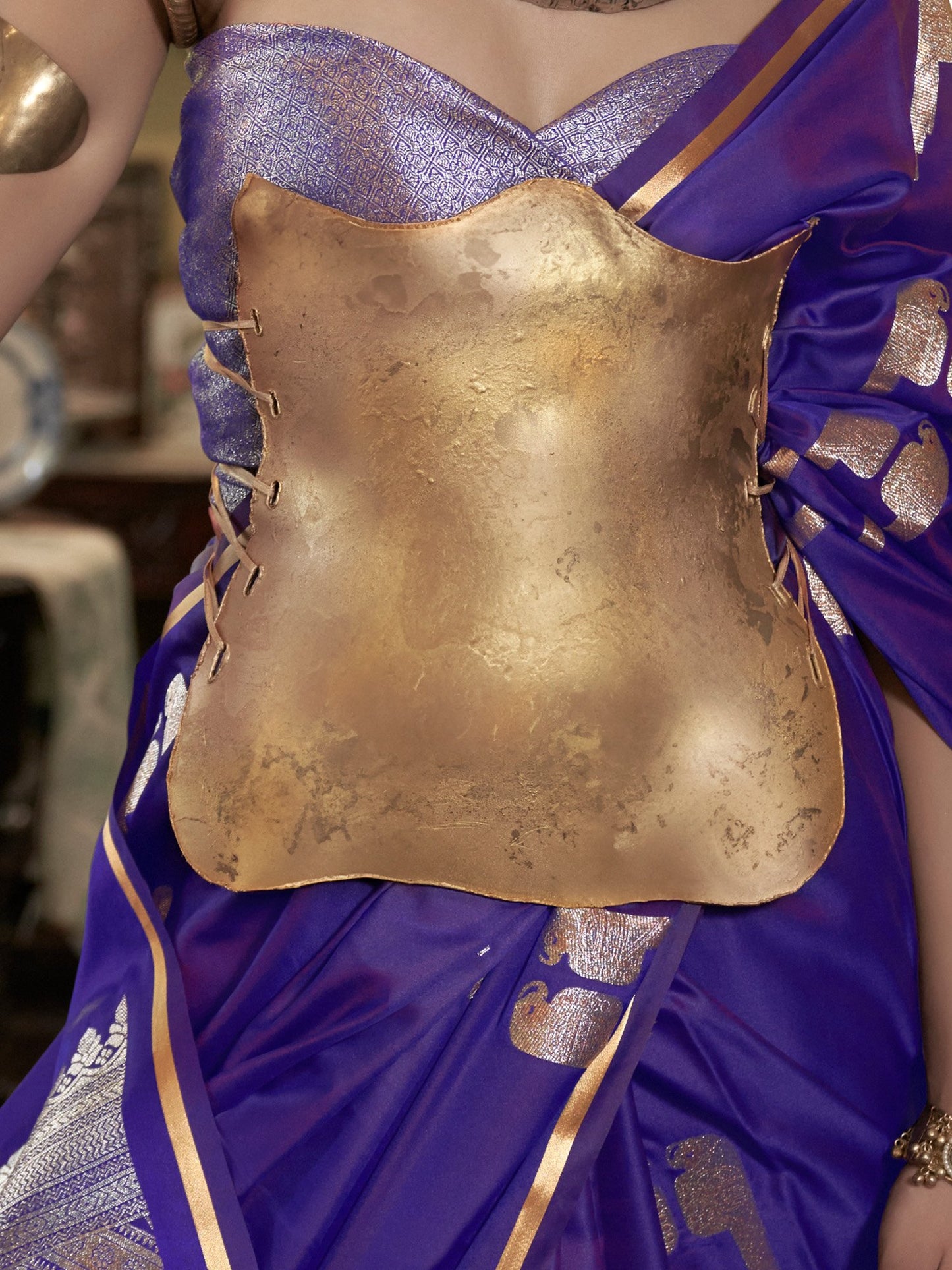 Purple Banarasi Satin Woven Saree