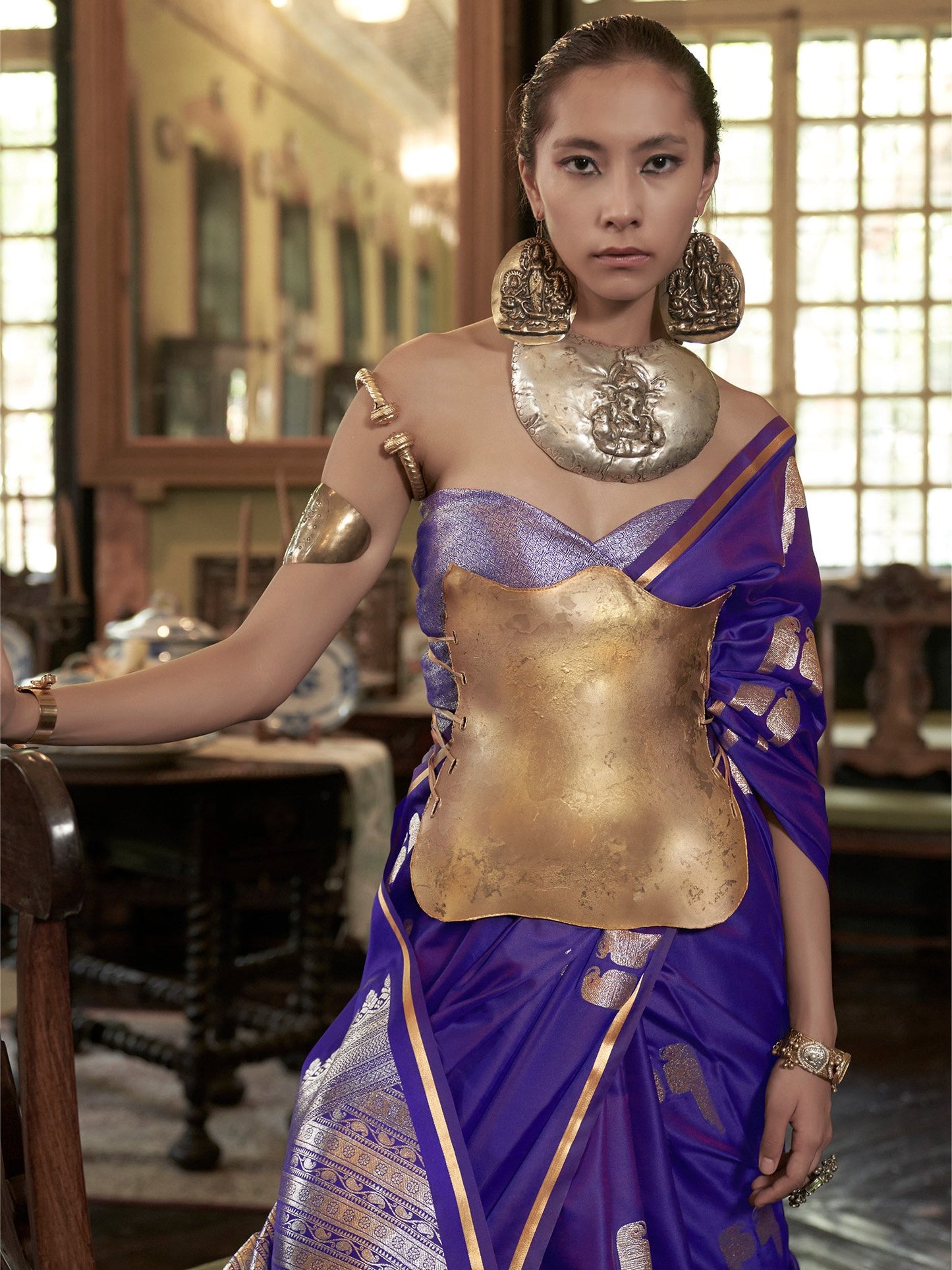Purple Banarasi Satin Woven Saree