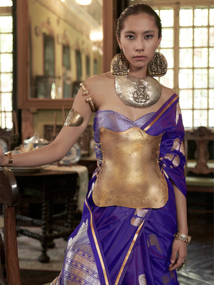 Purple Banarasi Satin Woven Saree