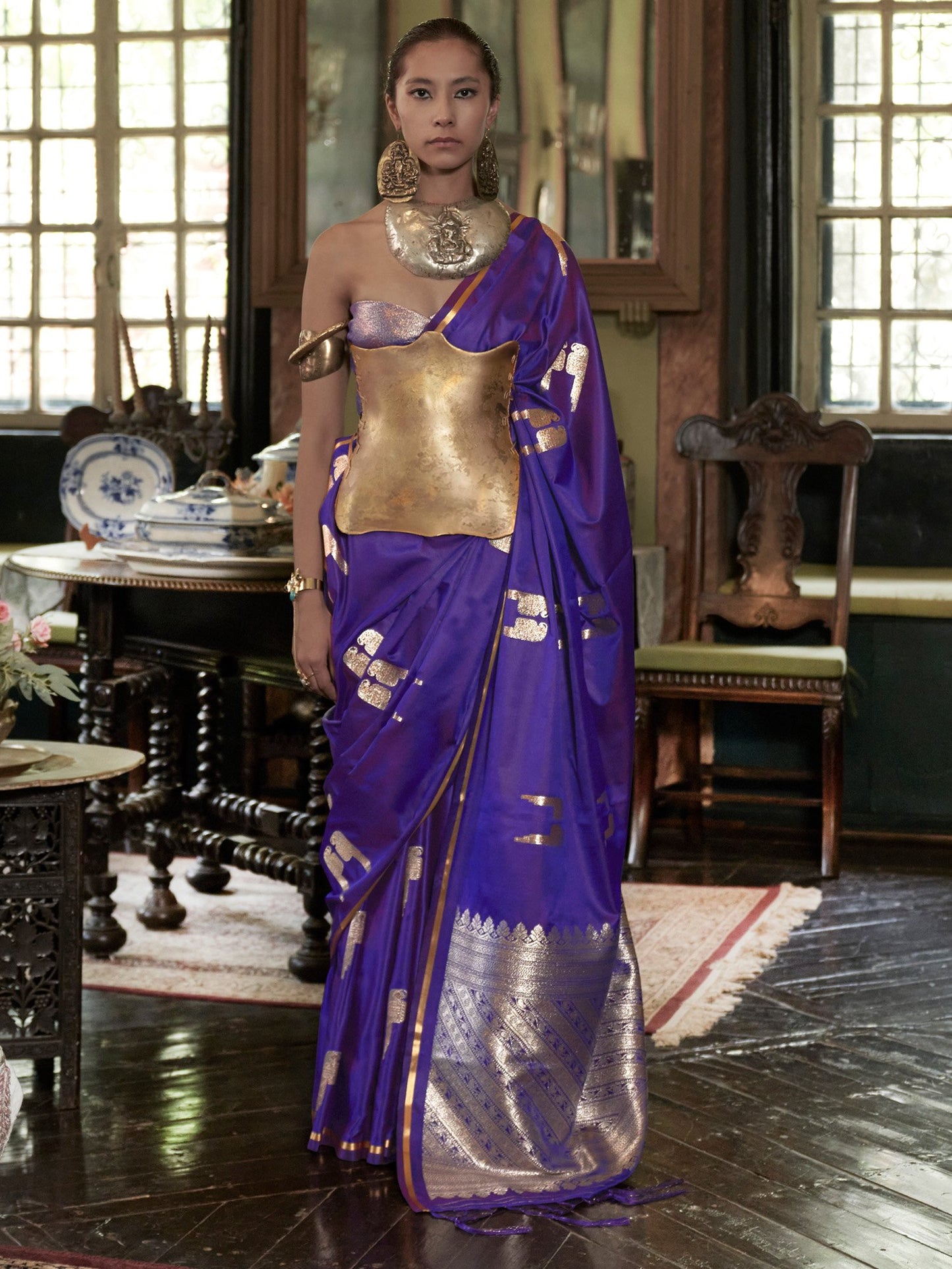 Purple Purple Banarasi Satin Woven Saree
