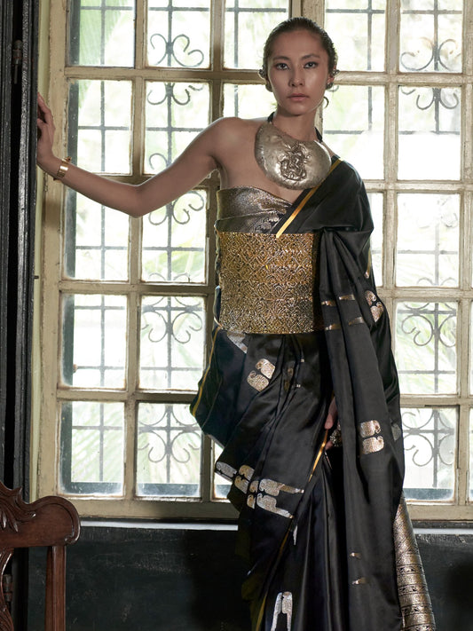Black Black Banarasi Satin Woven Saree