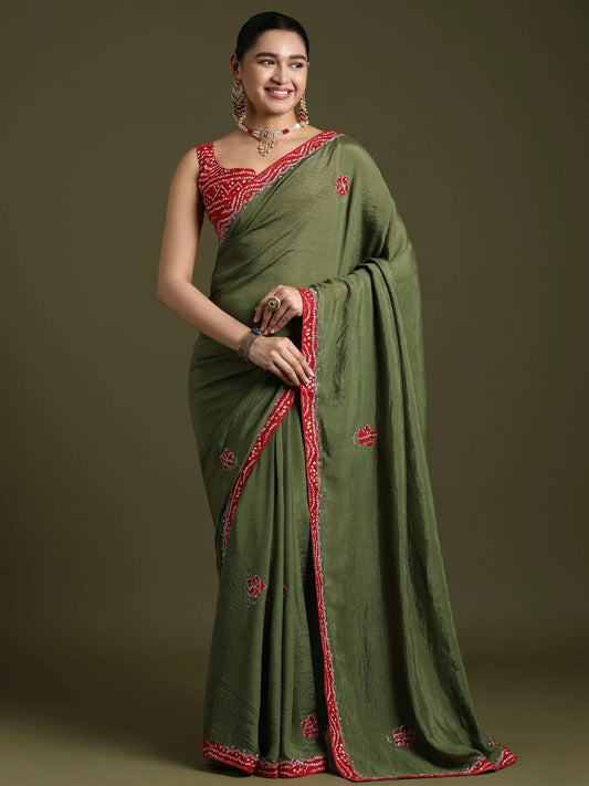 Green Light Party Wear Tissue Embellished Saree