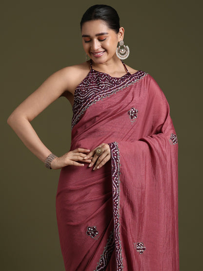 Mauve Party Wear Tissue Embellished Saree