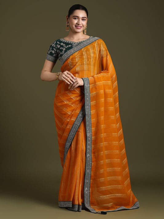 Yellow Yellow Party Wear Georgette Embellished Saree