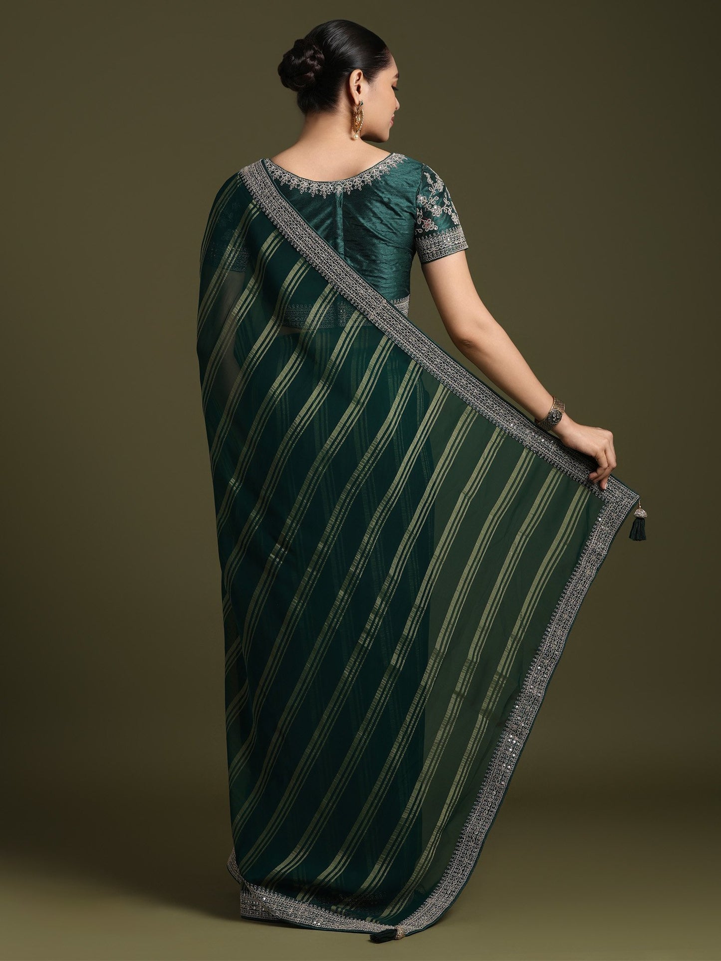 Green Party Wear Georgette Embellished Saree