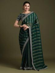 Green Party Wear Georgette Embellished Saree - The Dori Store