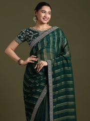 Green Party Wear Georgette Embellished Saree - The Dori Store