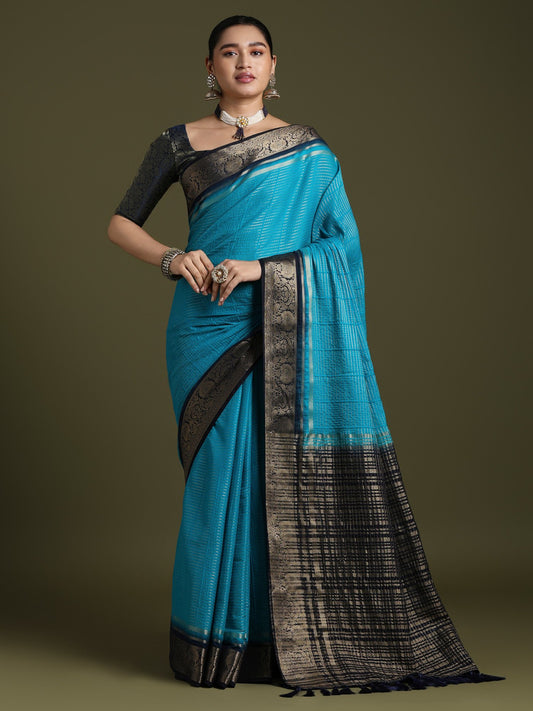 Blue Light Leheriya Crepe Woven Saree
