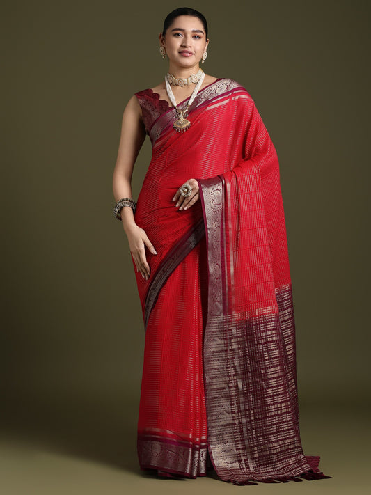 Pink Pink Leheriya Crepe Woven Saree
