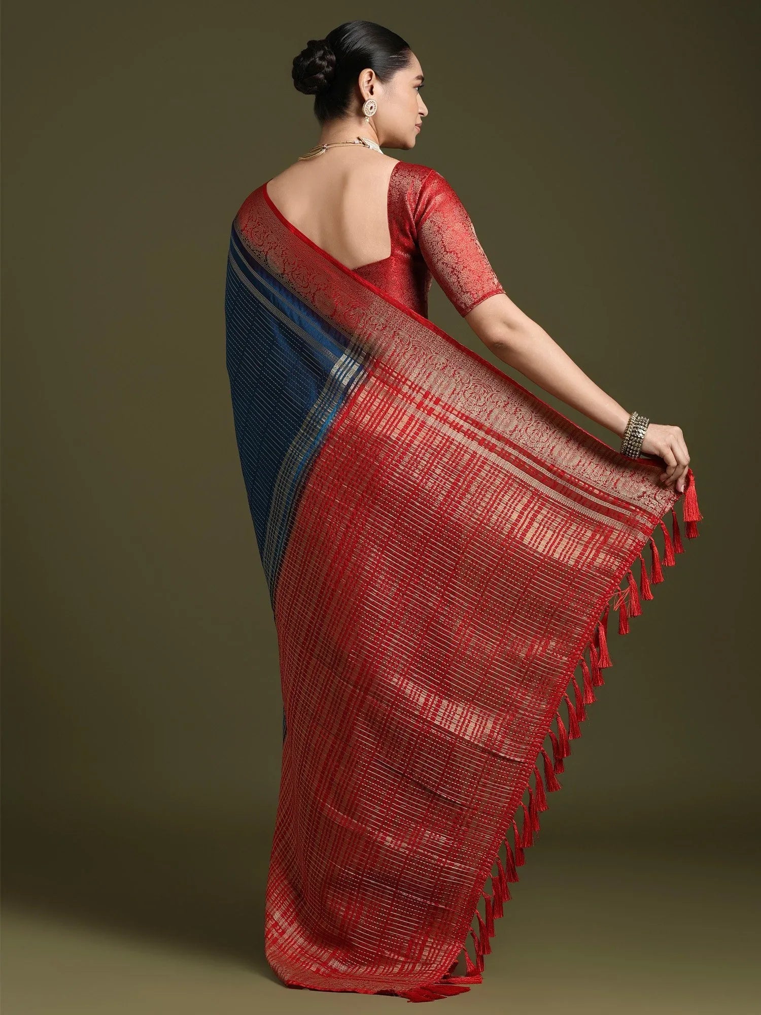 Teal Blue Festive Leheriya Crepe Saree