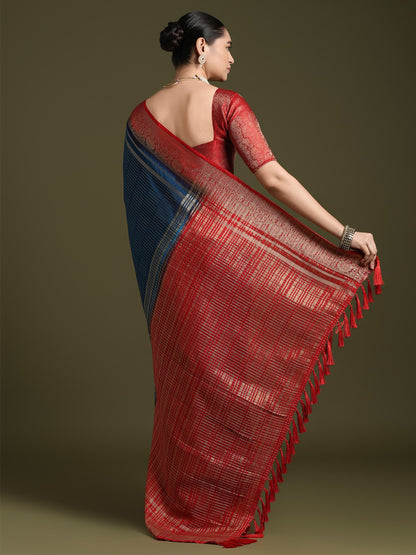 Teal Leheriya Crepe Woven Saree